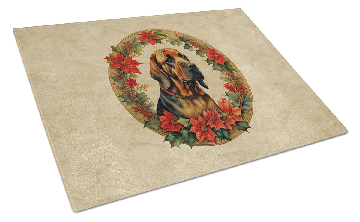 Buy this Bloodhound Christmas Flowers Glass Cutting Board
