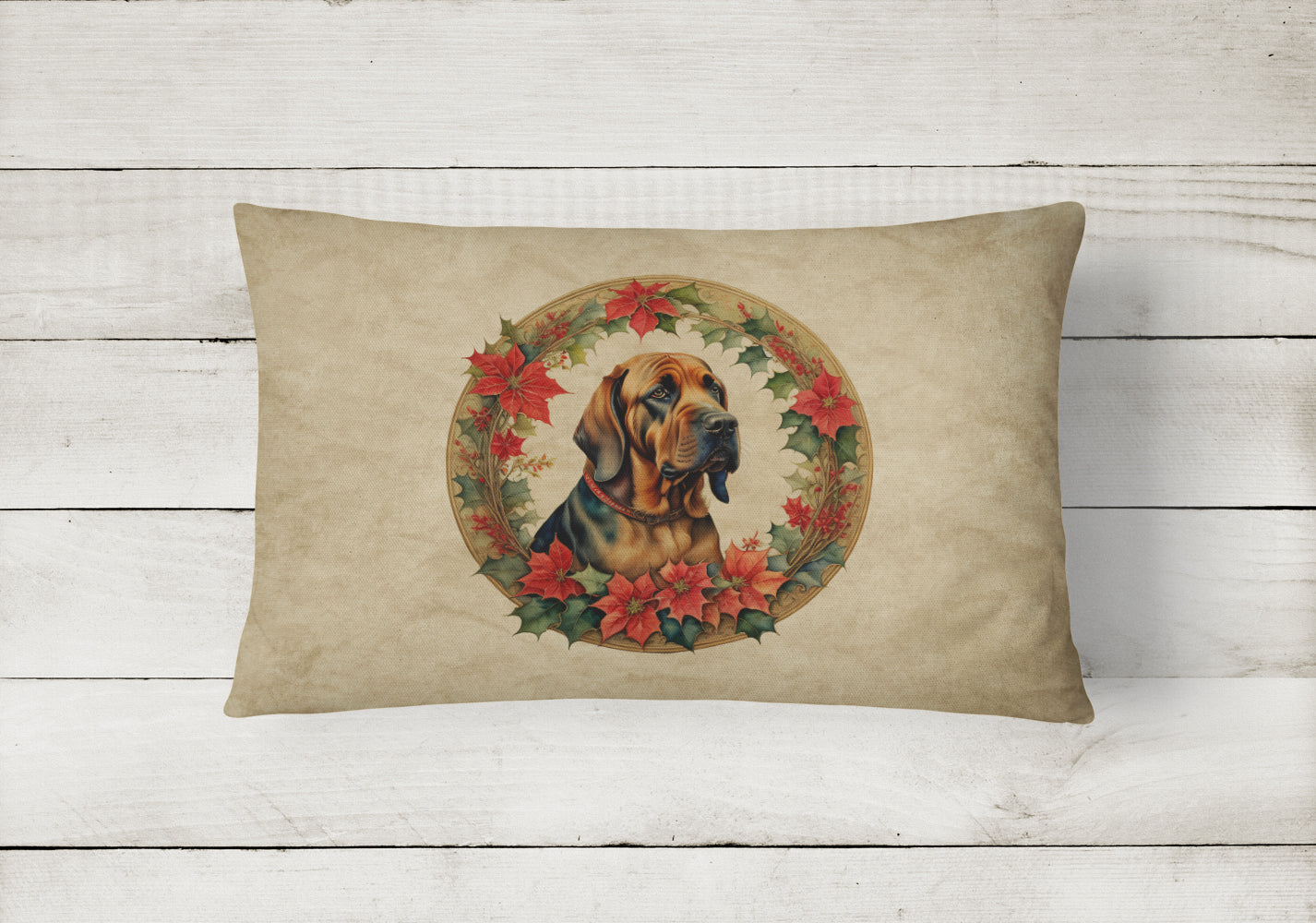 Bloodhound Christmas Flowers Throw Pillow