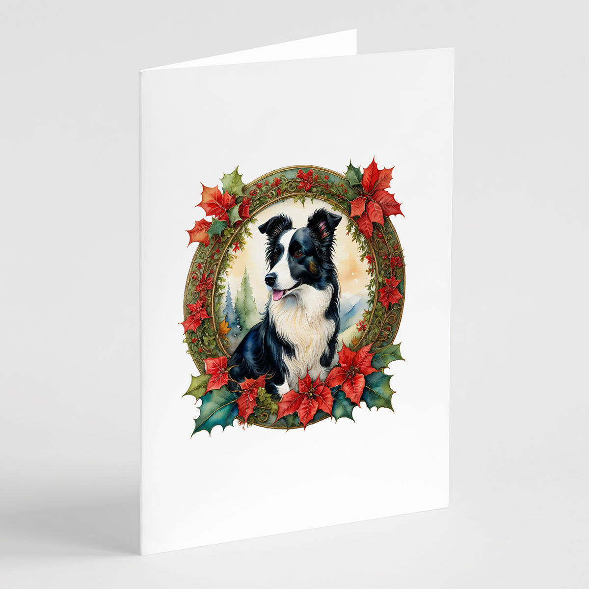 Buy this Border Collie Christmas Flowers Greeting Cards Pack of 8