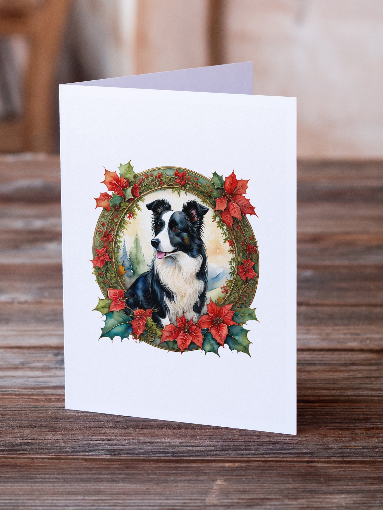 Buy this Border Collie Christmas Flowers Greeting Cards Pack of 8