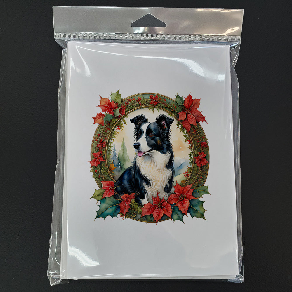 Border Collie Christmas Flowers Greeting Cards Pack of 8