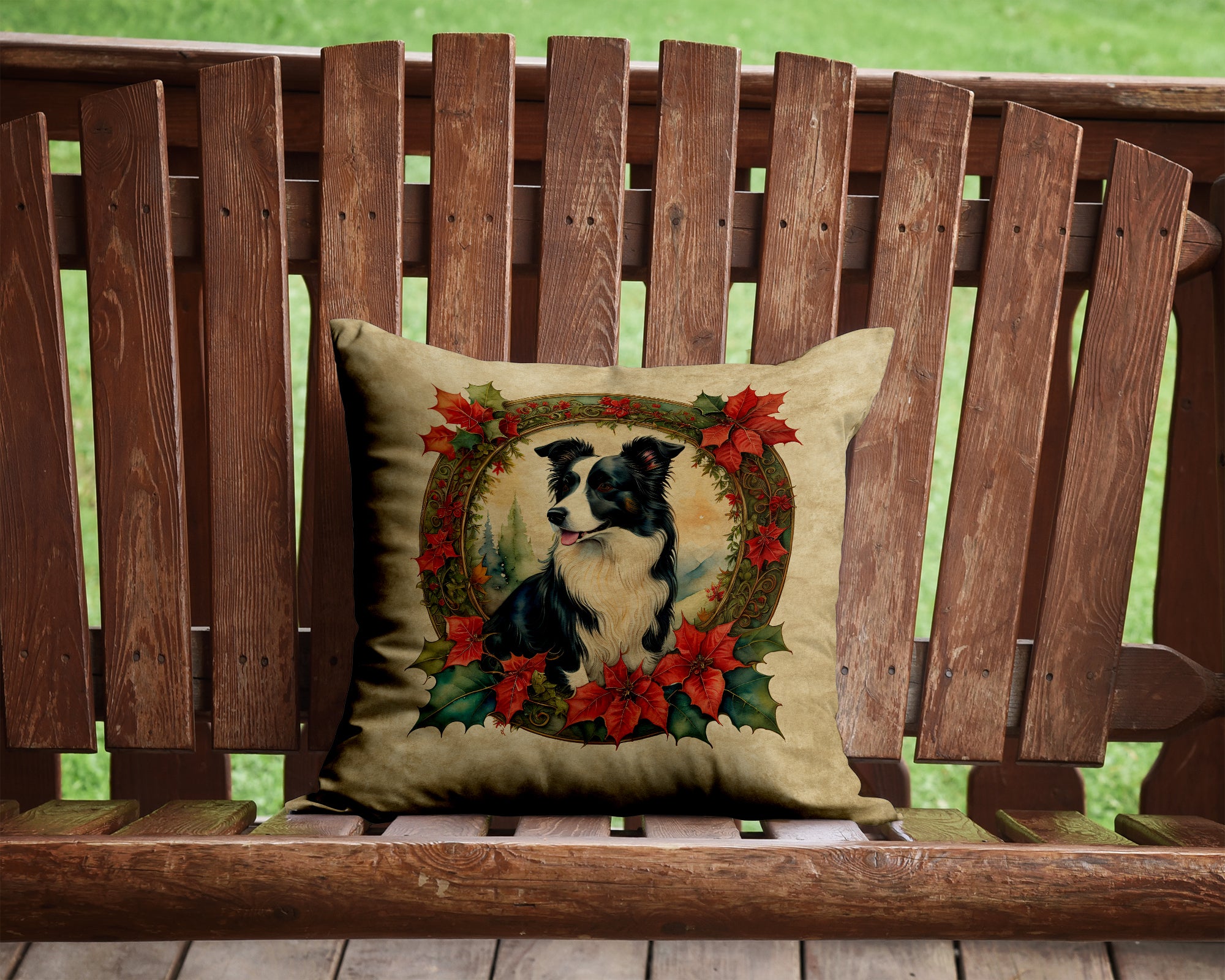 Buy this Border Collie Christmas Flowers Throw Pillow