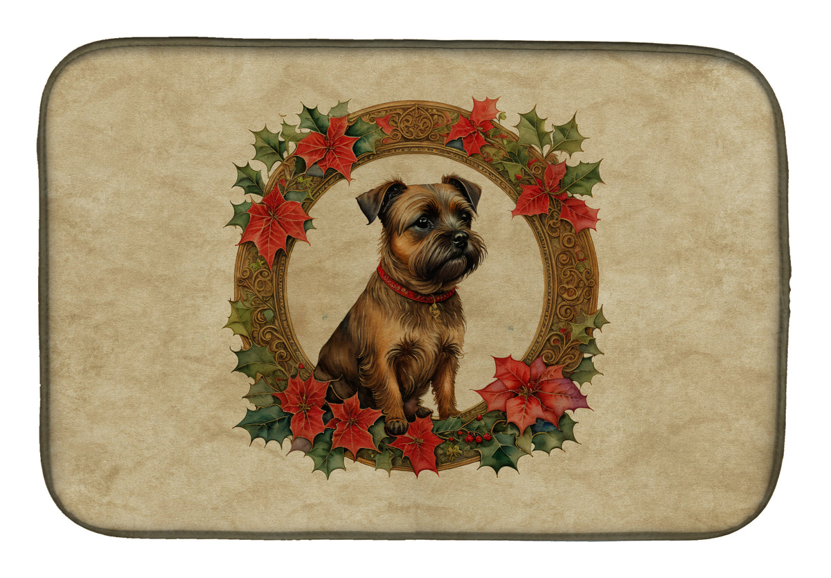 Buy this Border Terrier Christmas Flowers Dish Drying Mat