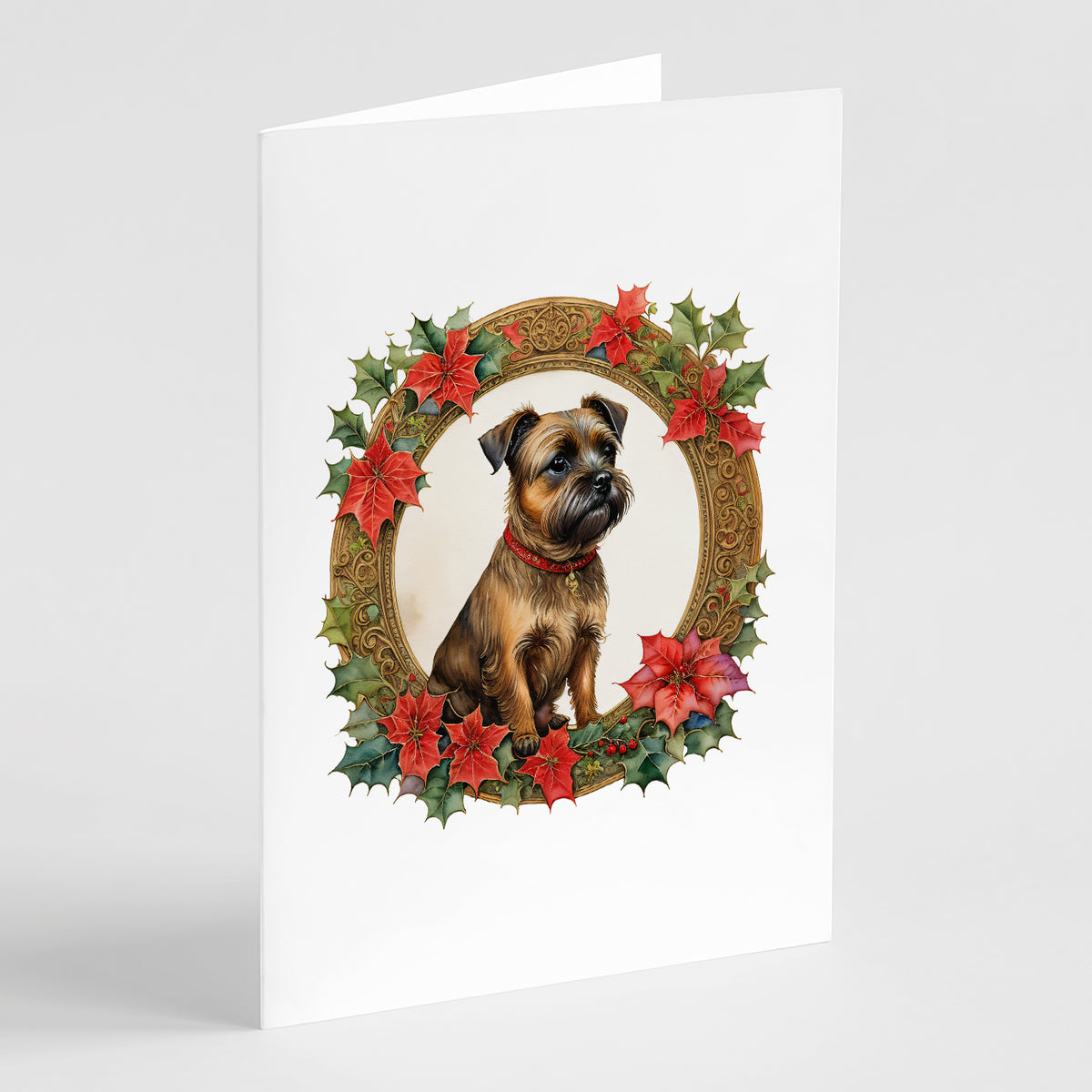 Buy this Border Terrier Christmas Flowers Greeting Cards Pack of 8