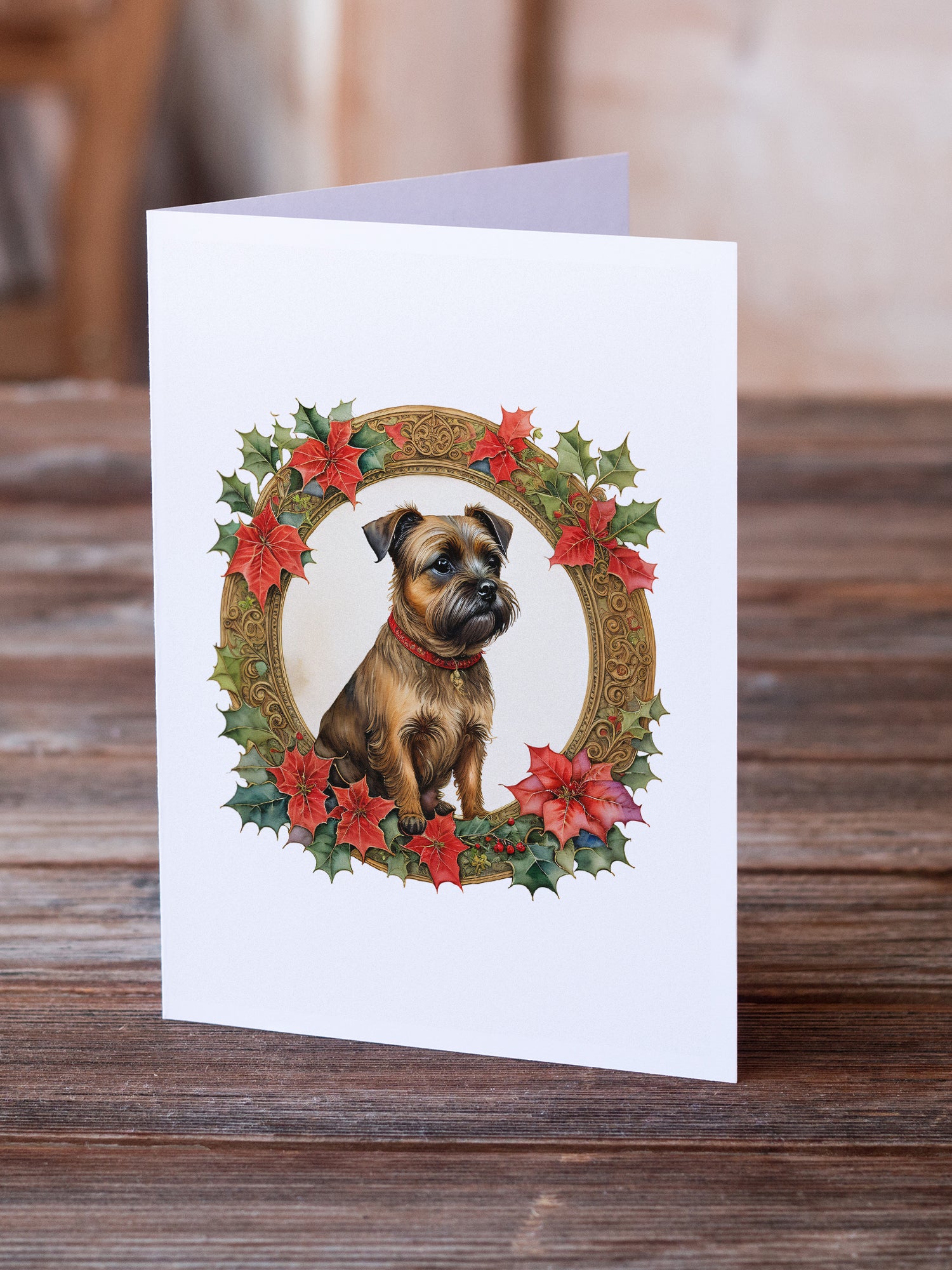 Border Terrier Christmas Flowers Greeting Cards Pack of 8