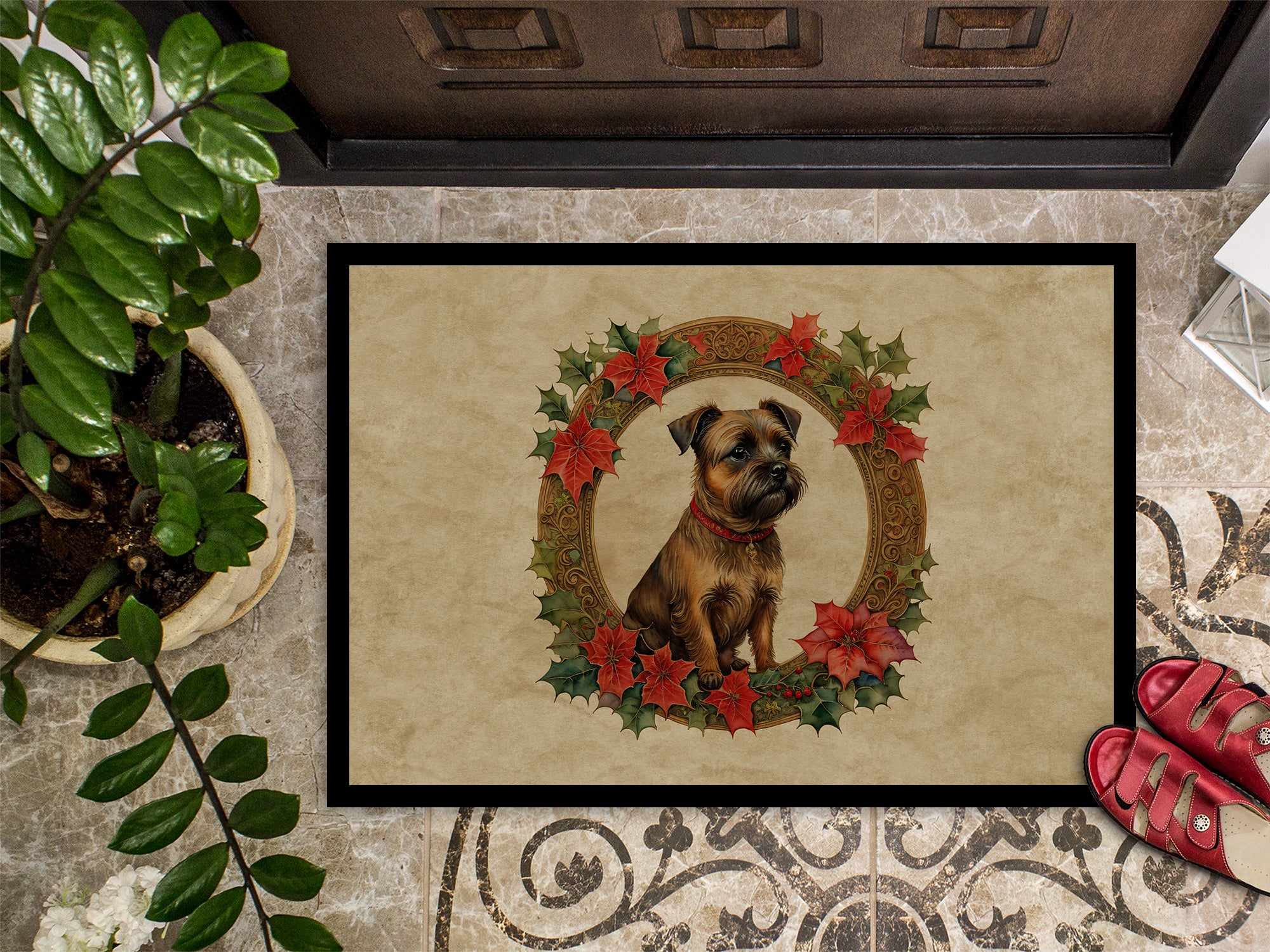 Border Terrier Christmas Flowers Doormat