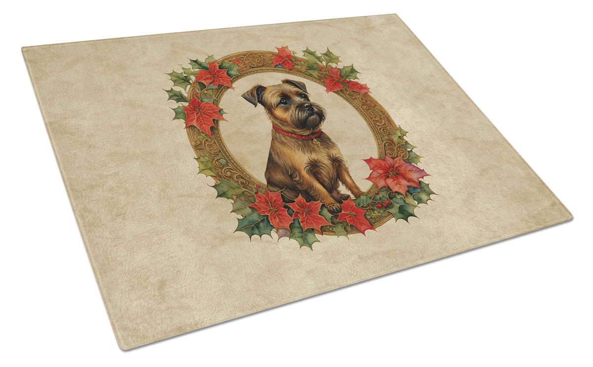 Buy this Border Terrier Christmas Flowers Glass Cutting Board