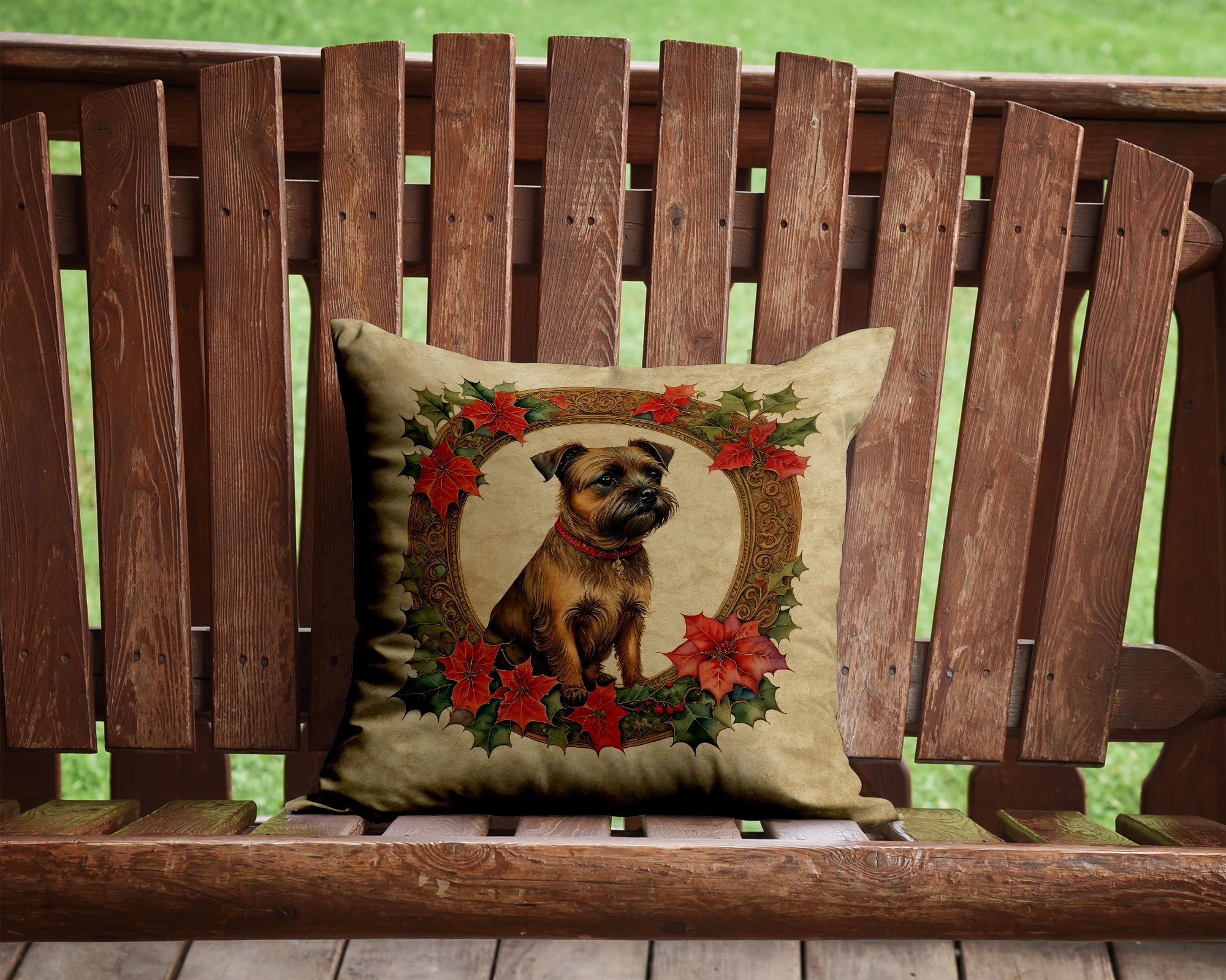 Buy this Border Terrier Christmas Flowers Throw Pillow