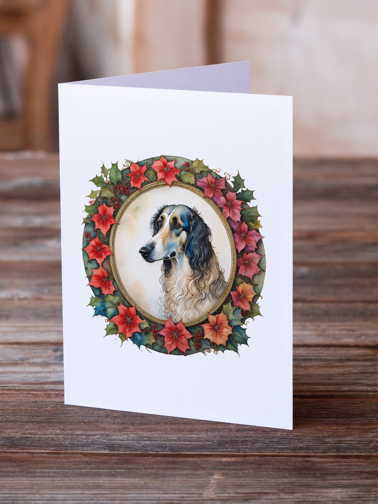 Buy this Borzoi Christmas Flowers Greeting Cards Pack of 8
