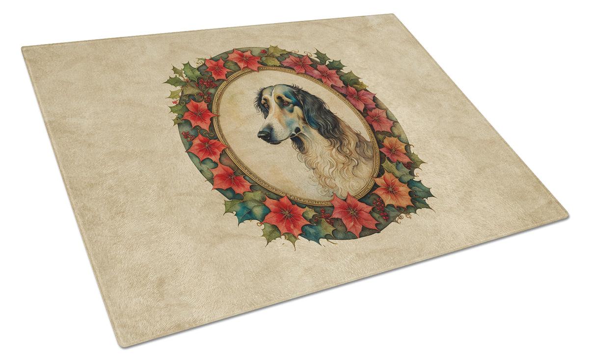Buy this Borzoi Christmas Flowers Glass Cutting Board