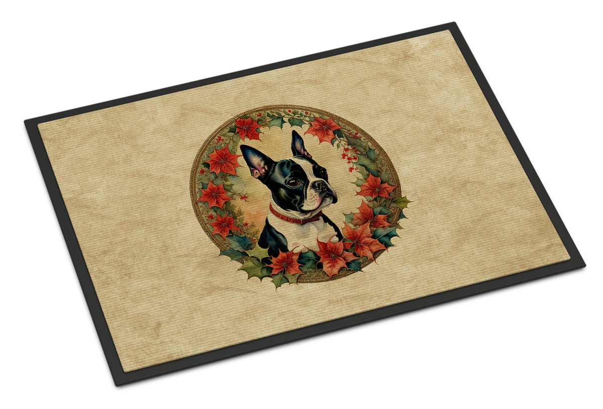 Buy this Boston Terrier Christmas Flowers Doormat