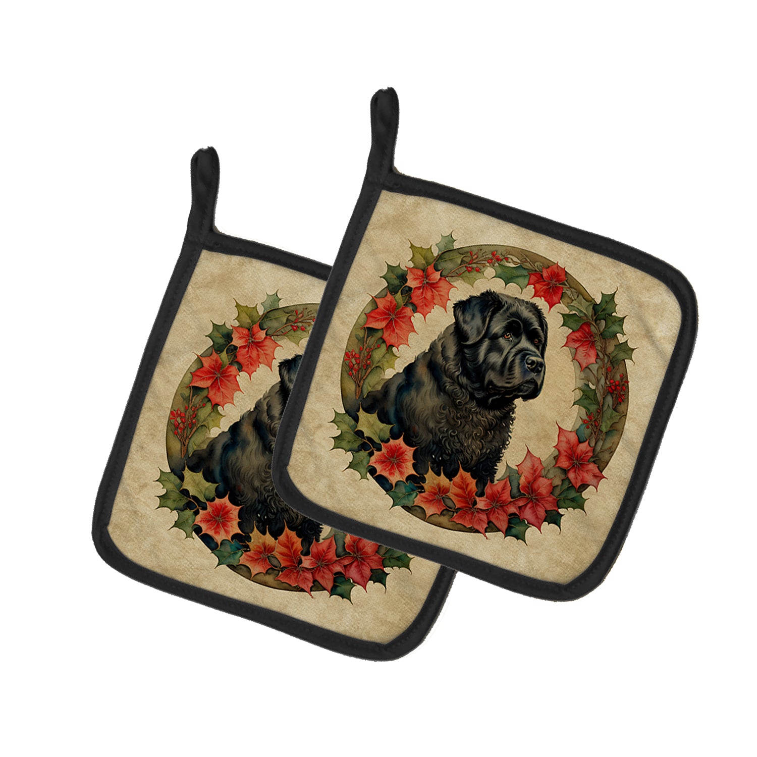 Buy this Bouvier des Flandres Christmas Flowers Pair of Pot Holders