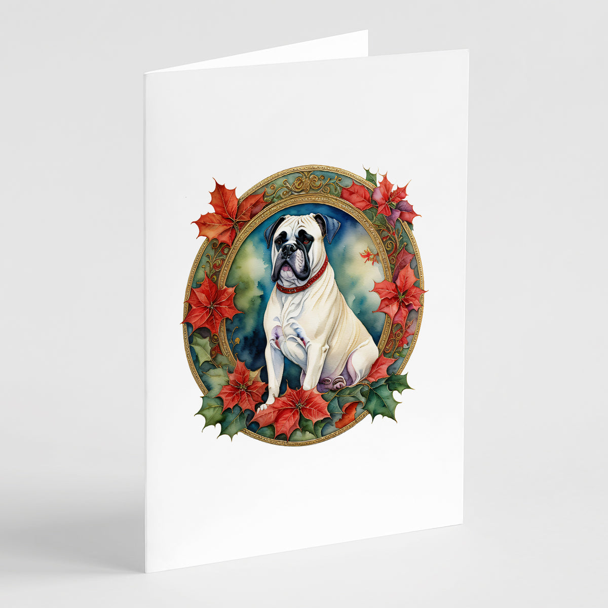 Buy this White Boxer Christmas Flowers Greeting Cards Pack of 8