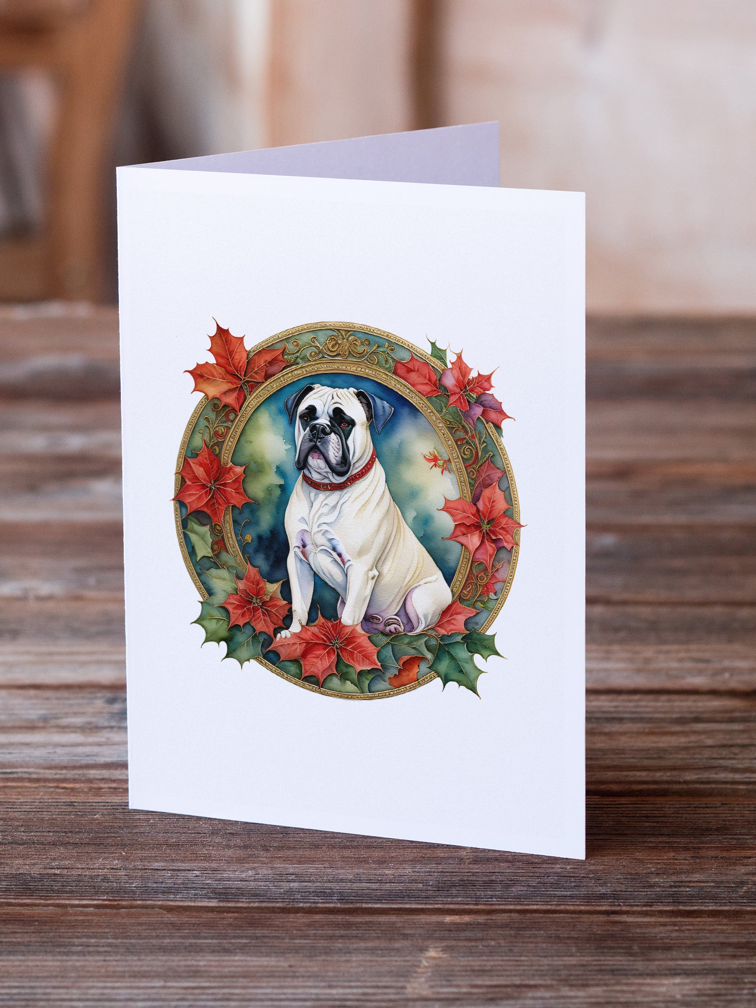 Buy this White Boxer Christmas Flowers Greeting Cards Pack of 8