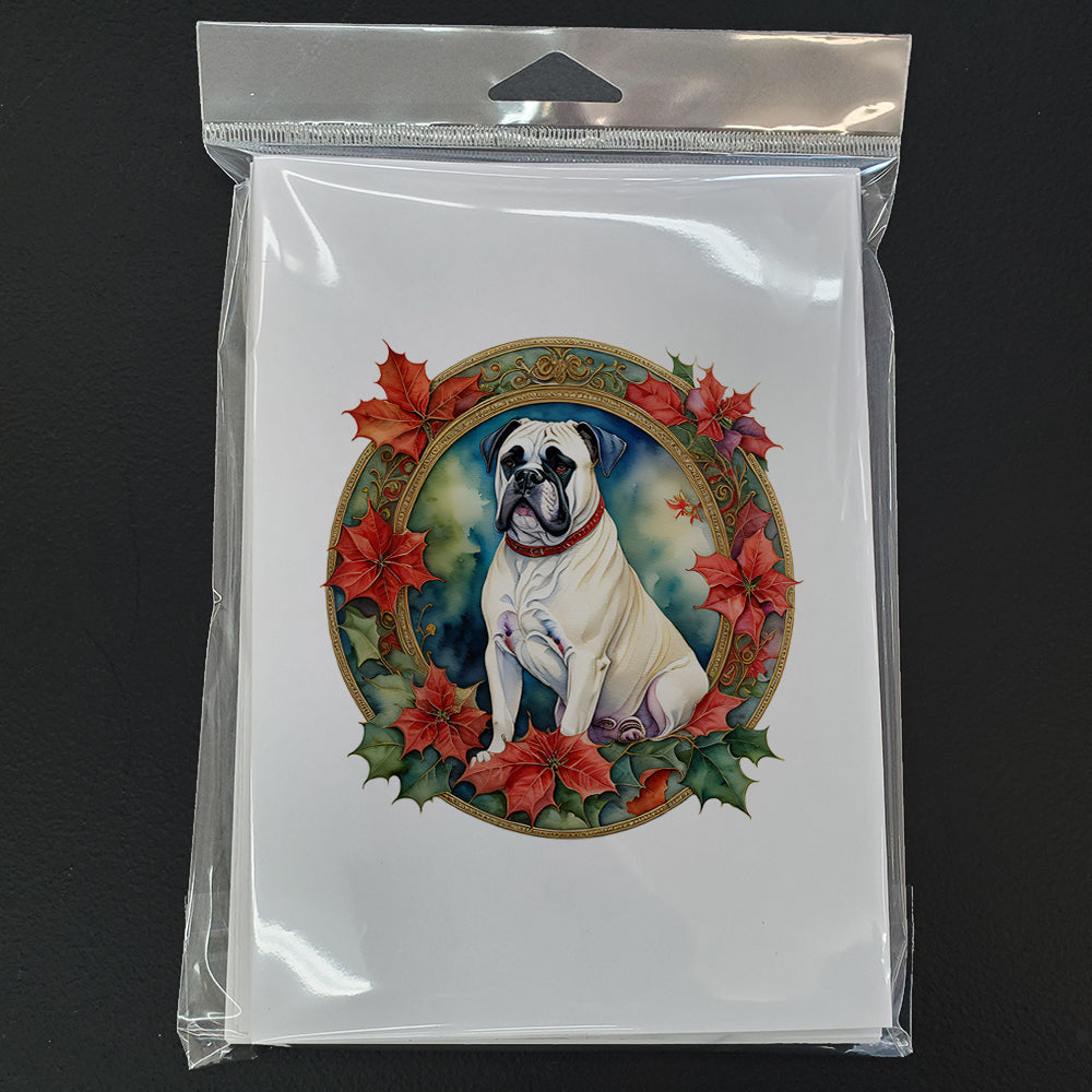 White Boxer Christmas Flowers Greeting Cards Pack of 8