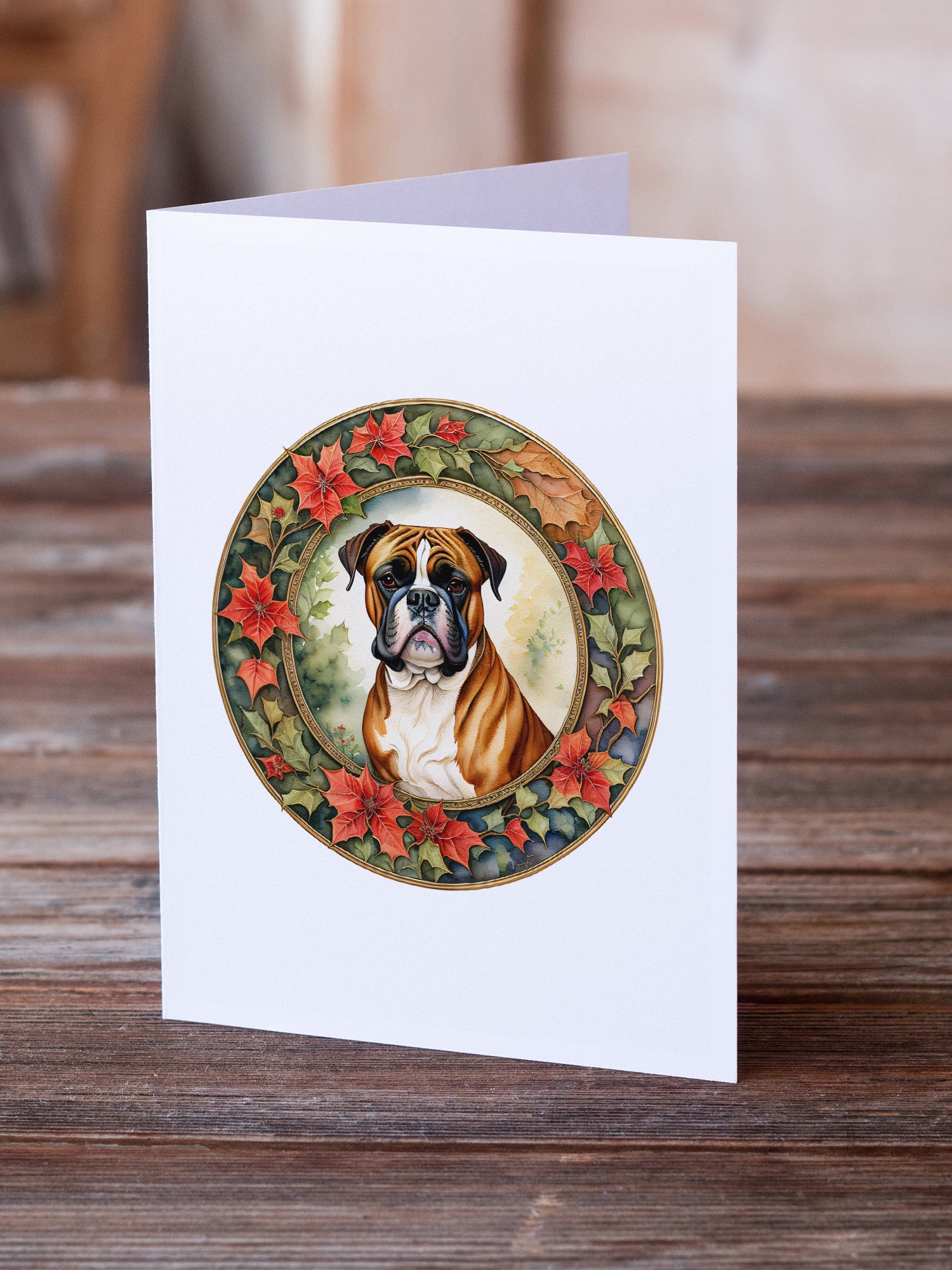 Boxer Christmas Flowers Greeting Cards Pack of 8