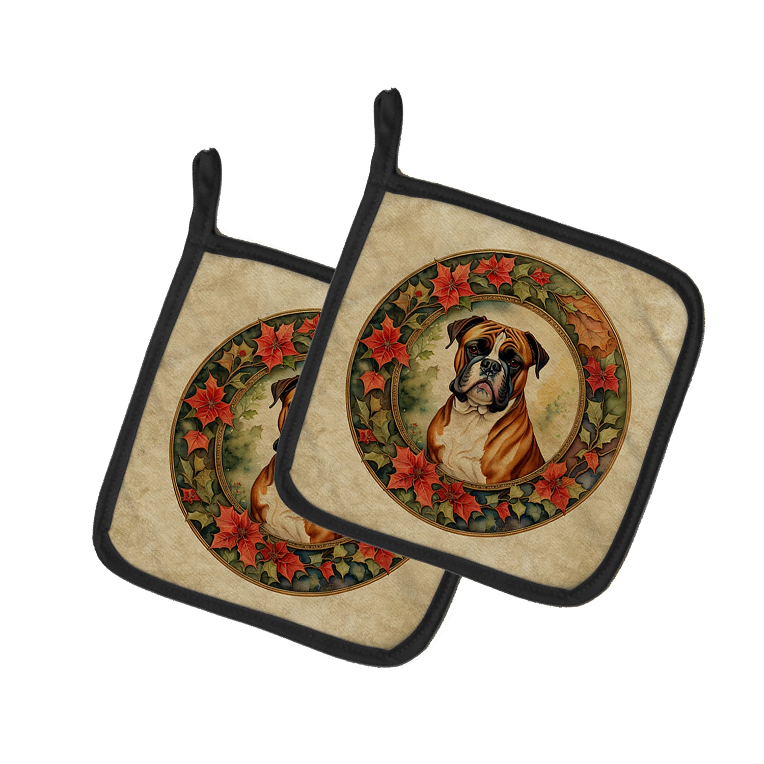 Buy this Boxer Christmas Flowers Pair of Pot Holders