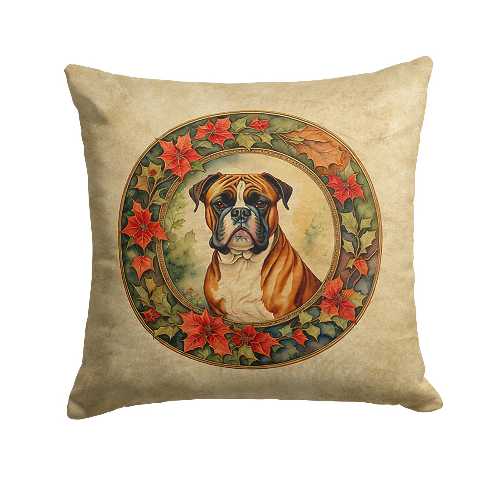 Buy this Boxer Christmas Flowers Throw Pillow