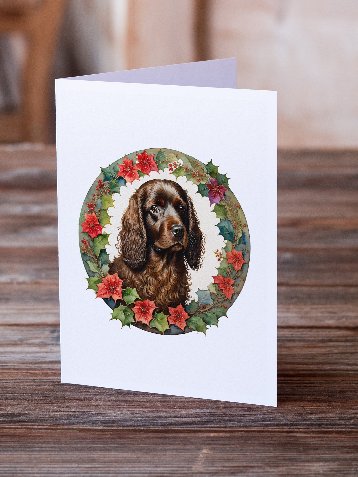 Boykin Spaniel Christmas Flowers Greeting Cards Pack of 8