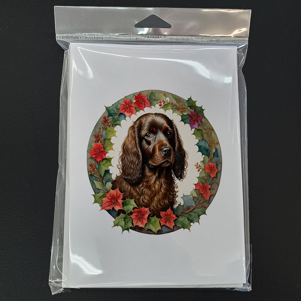 Boykin Spaniel Christmas Flowers Greeting Cards Pack of 8