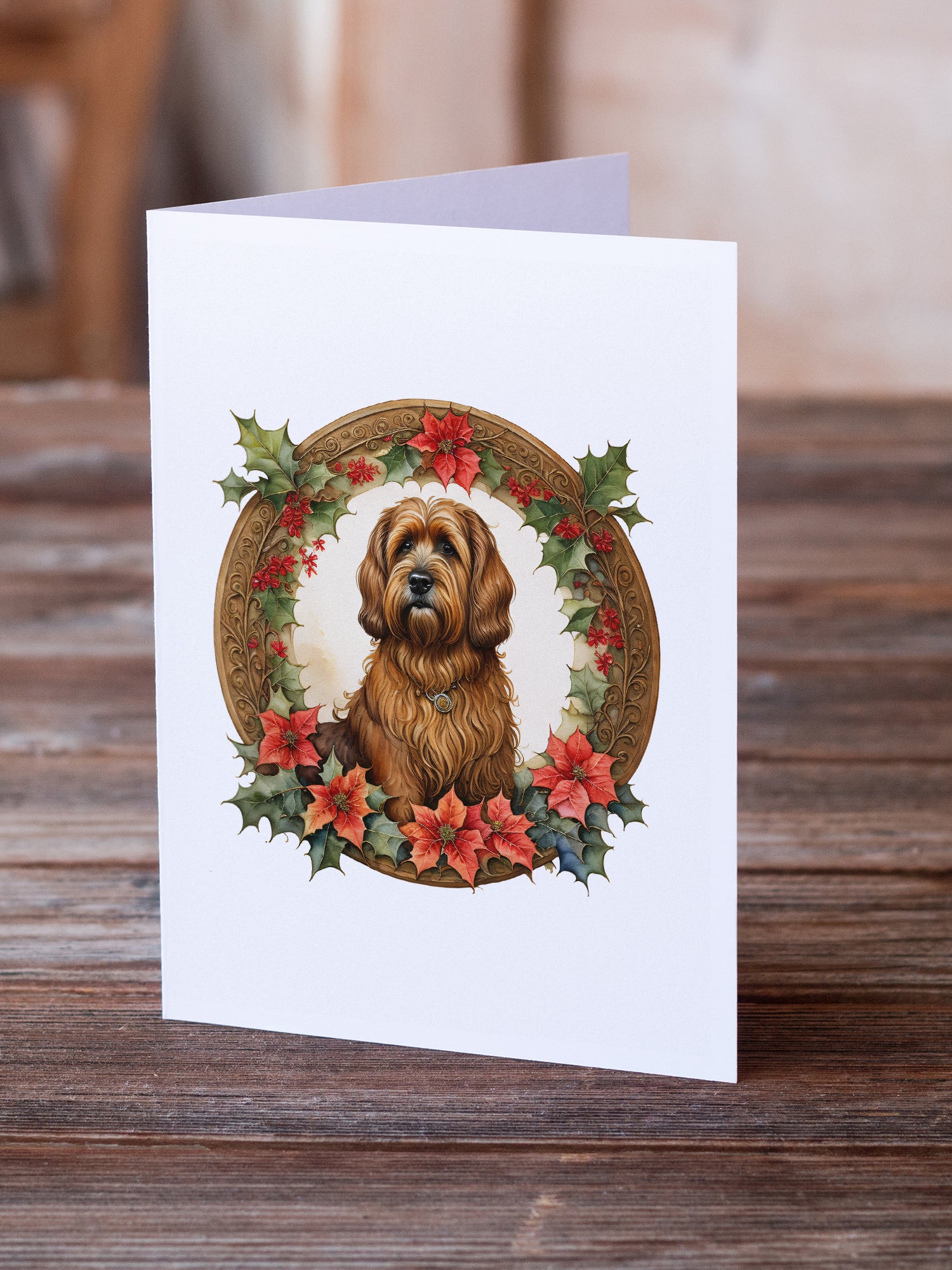 Briard Christmas Flowers Greeting Cards Pack of 8