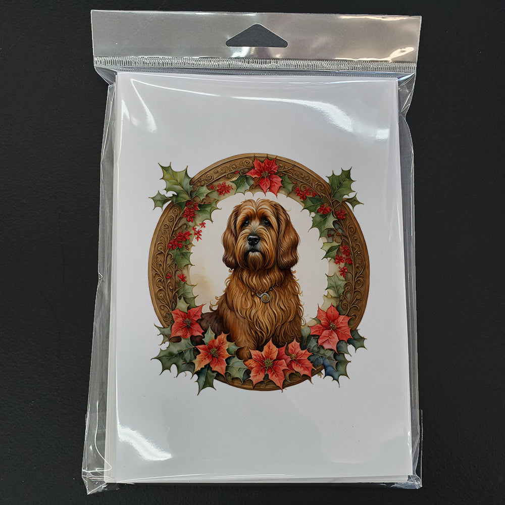 Briard Christmas Flowers Greeting Cards Pack of 8