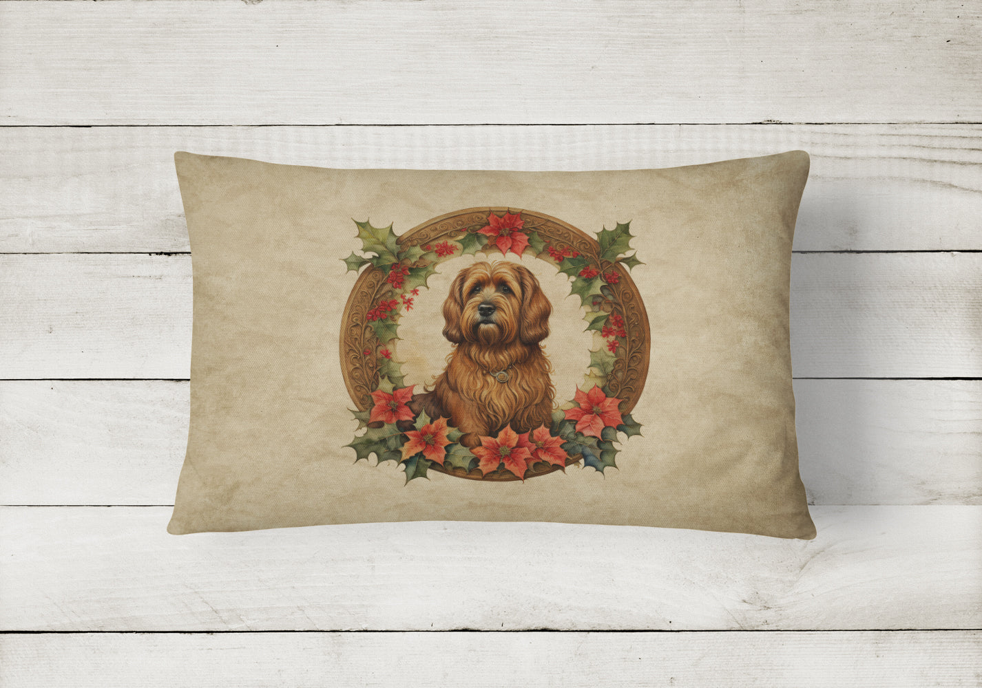 Buy this Briard Christmas Flowers Throw Pillow