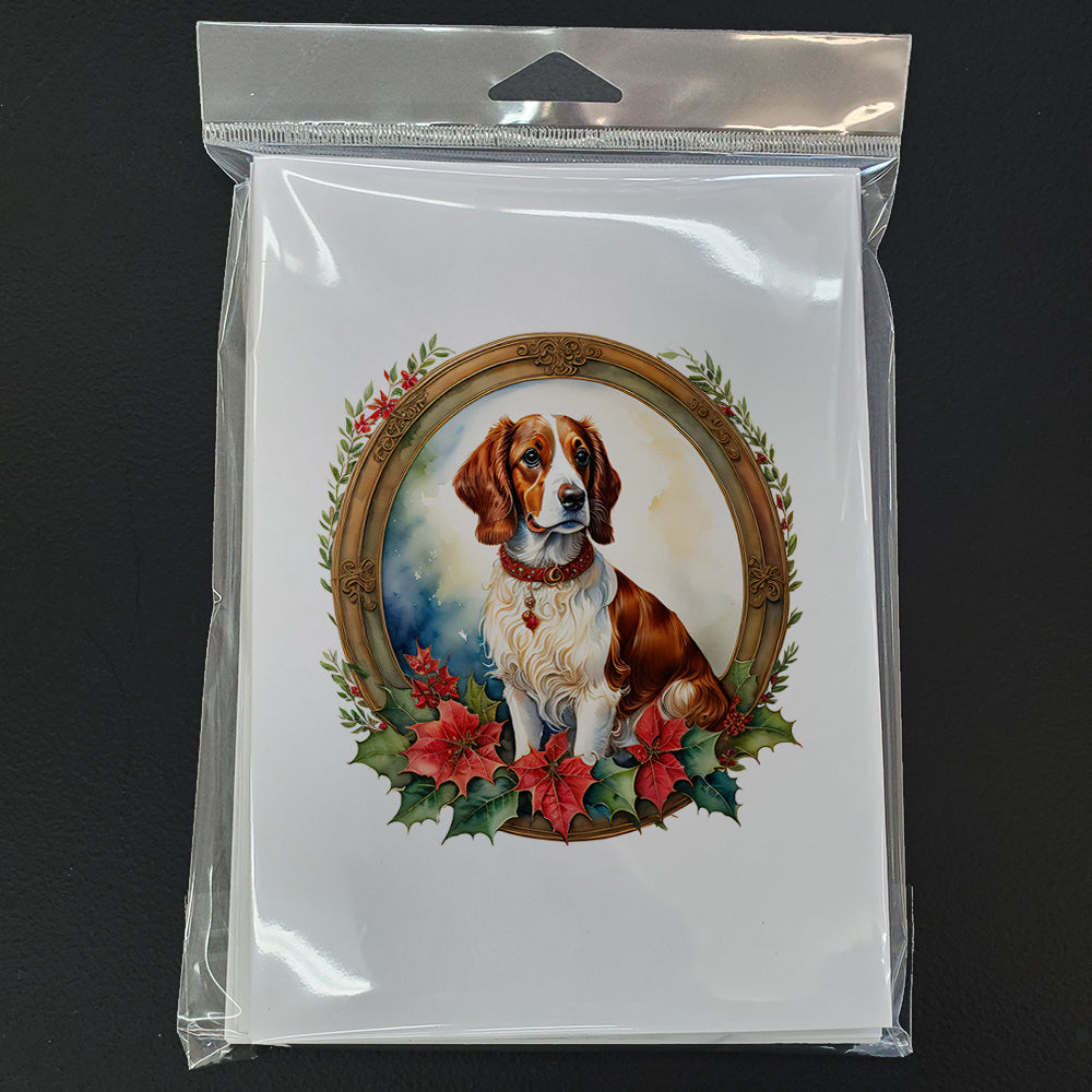 Brittany Spaniel Christmas Flowers Greeting Cards Pack of 8
