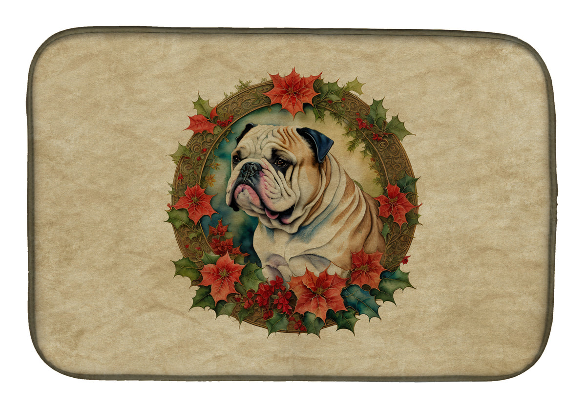 Buy this English Bulldog Christmas Flowers Dish Drying Mat