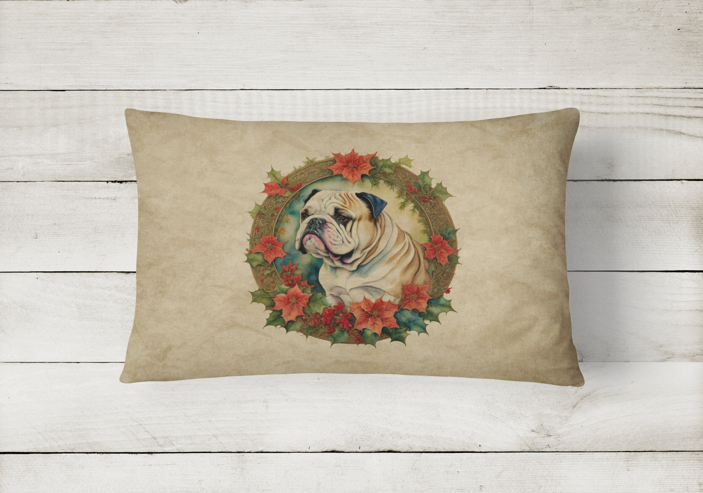 English Bulldog Christmas Flowers Throw Pillow