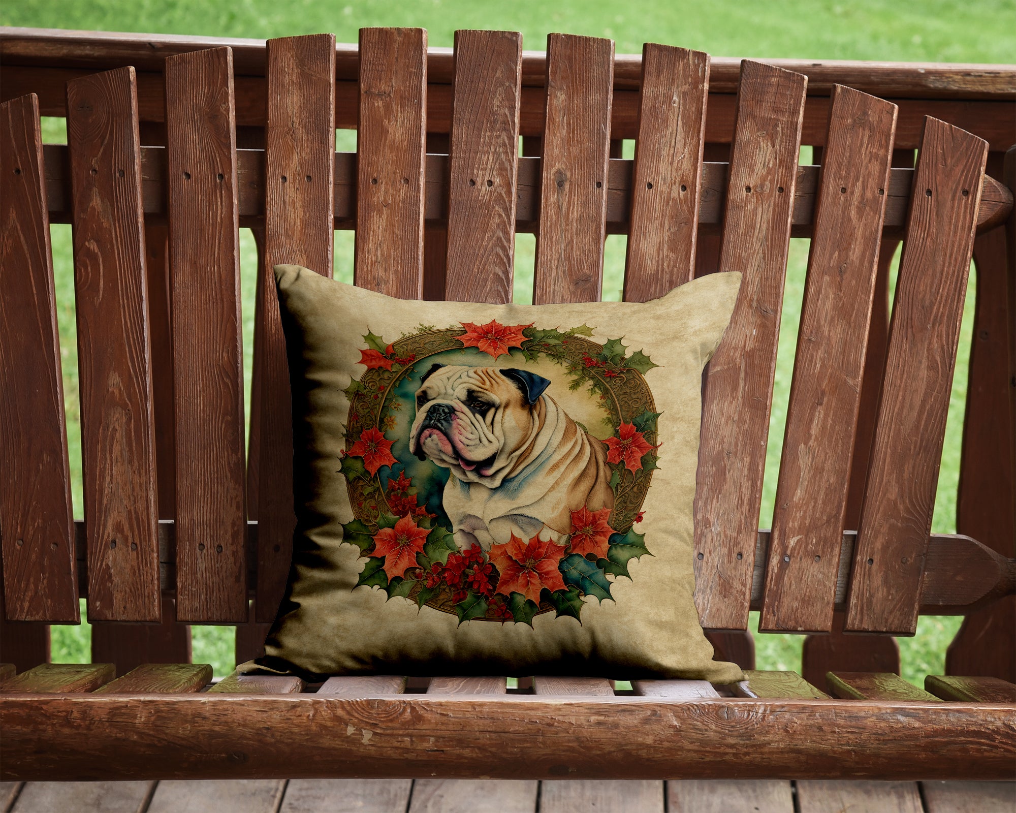 Buy this English Bulldog Christmas Flowers Throw Pillow