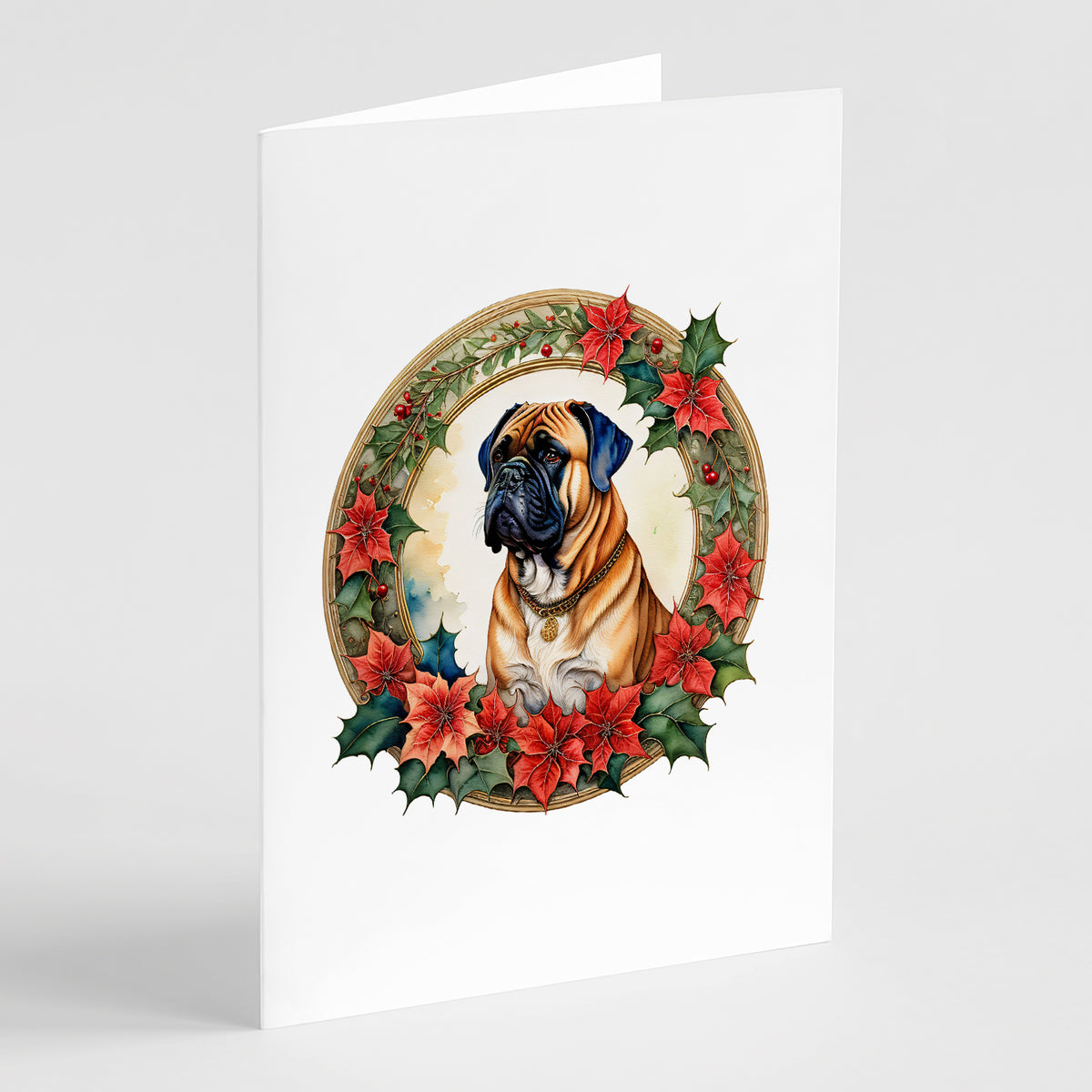 Buy this Bullmastiff Christmas Flowers Greeting Cards Pack of 8