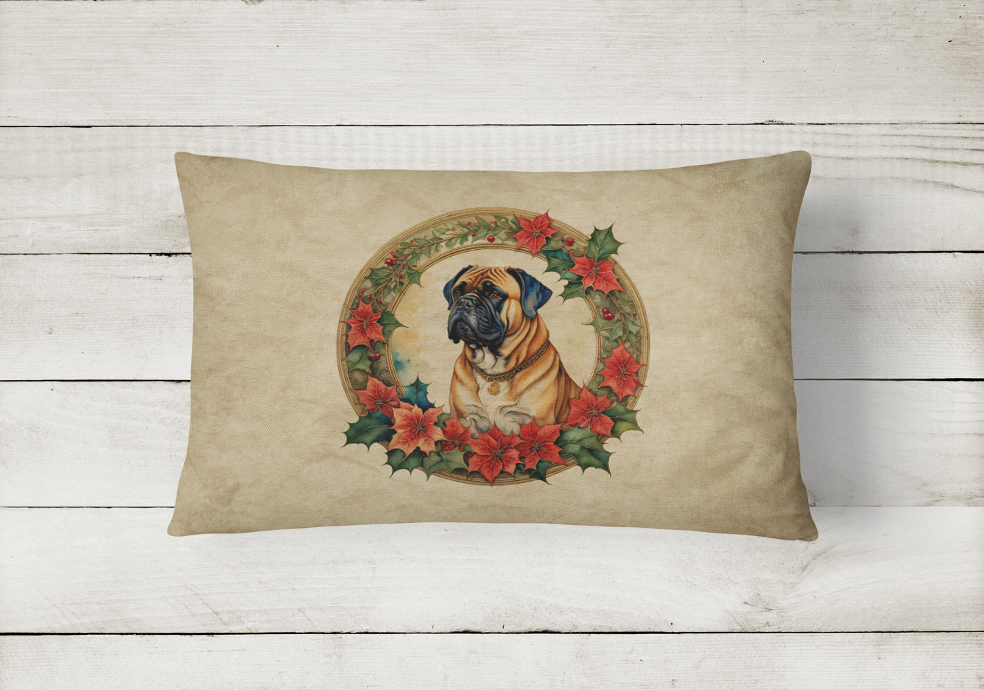 Buy this Bullmastiff Christmas Flowers Throw Pillow
