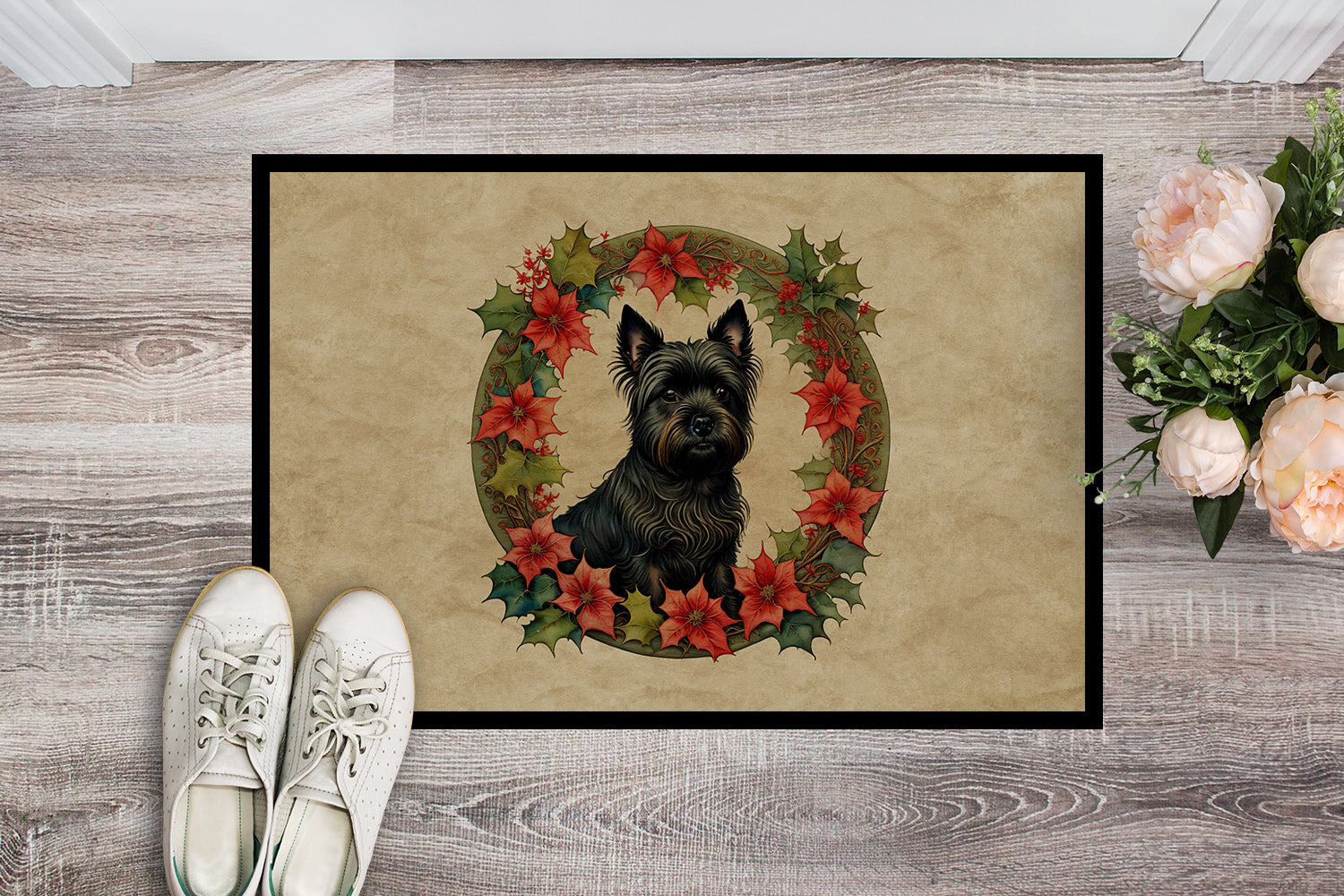 Cairn Terrier Christmas Flowers Doormat