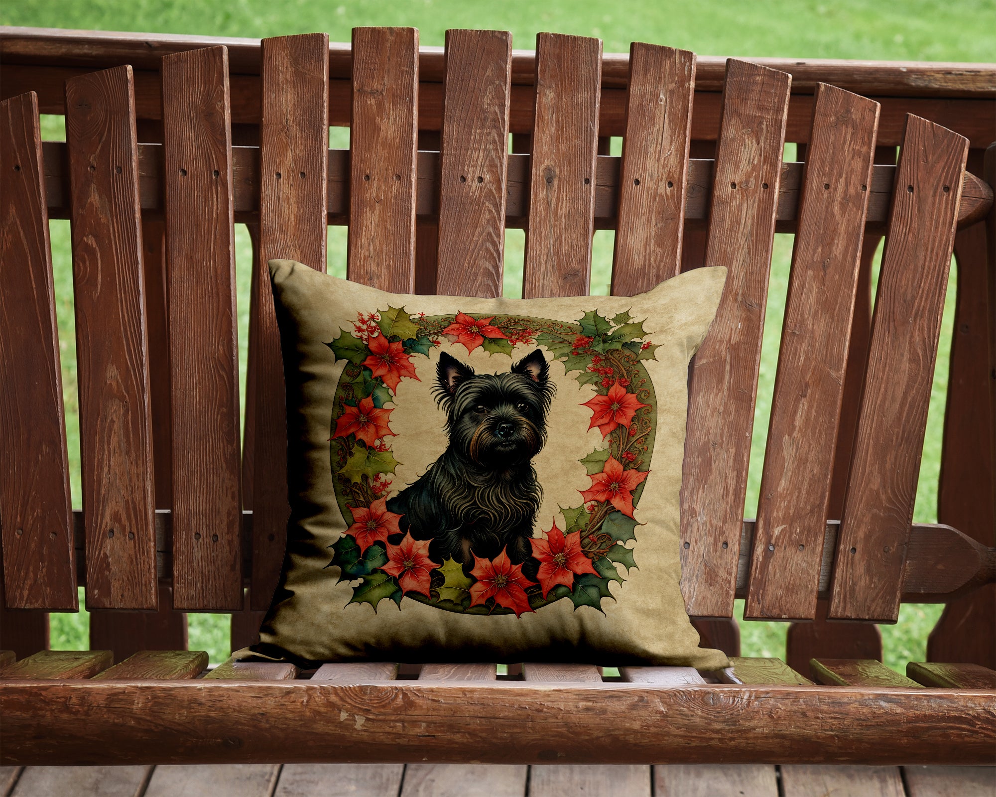 Cairn Terrier Christmas Flowers Throw Pillow