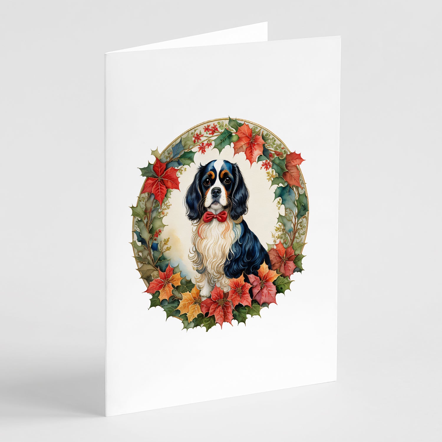 Buy this Cavalier Spaniel Christmas Flowers Greeting Cards Pack of 8