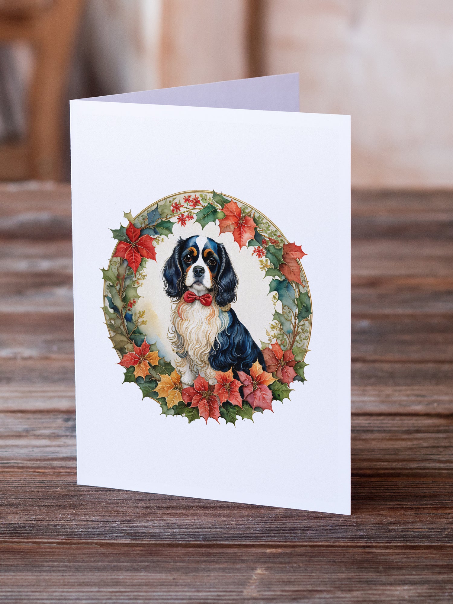 Cavalier Spaniel Christmas Flowers Greeting Cards Pack of 8