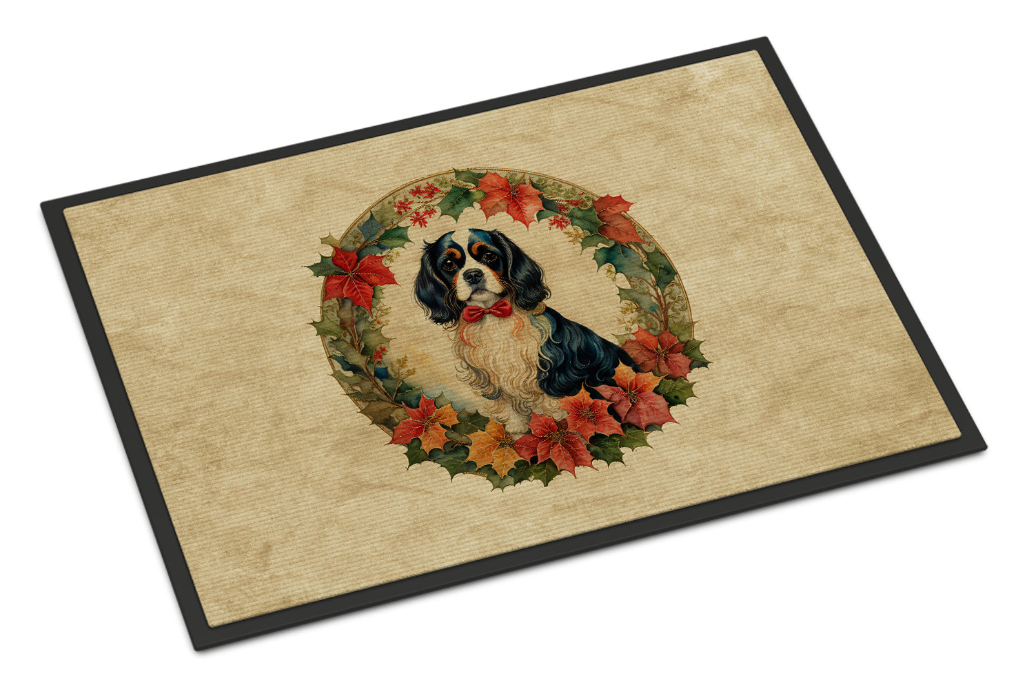 Buy this Cavalier Spaniel Christmas Flowers Doormat