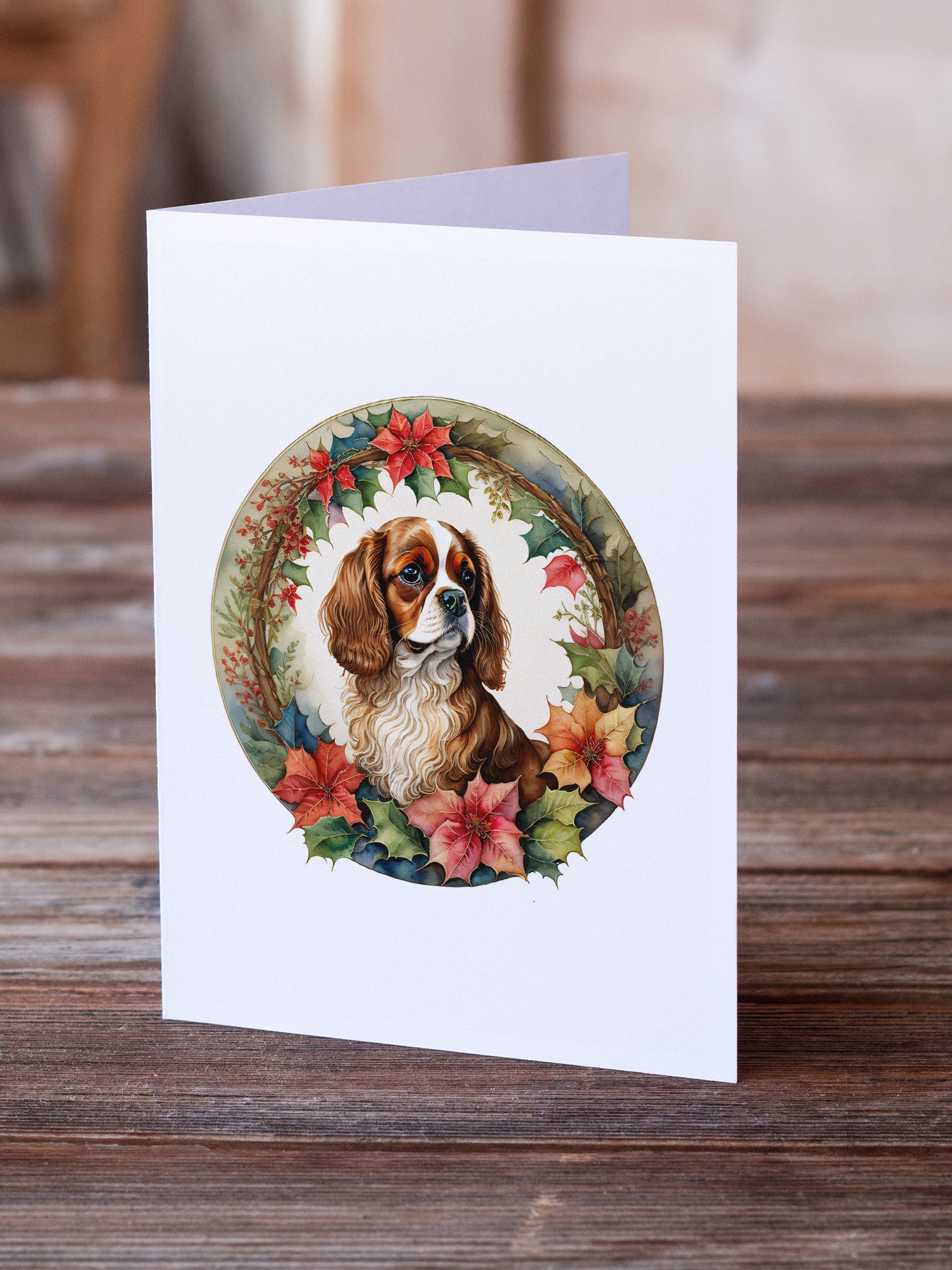 Cavalier Spaniel Christmas Flowers Greeting Cards Pack of 8