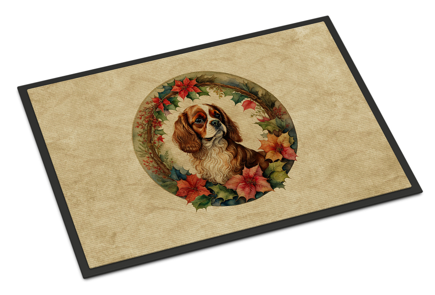Buy this Cavalier Spaniel Christmas Flowers Doormat