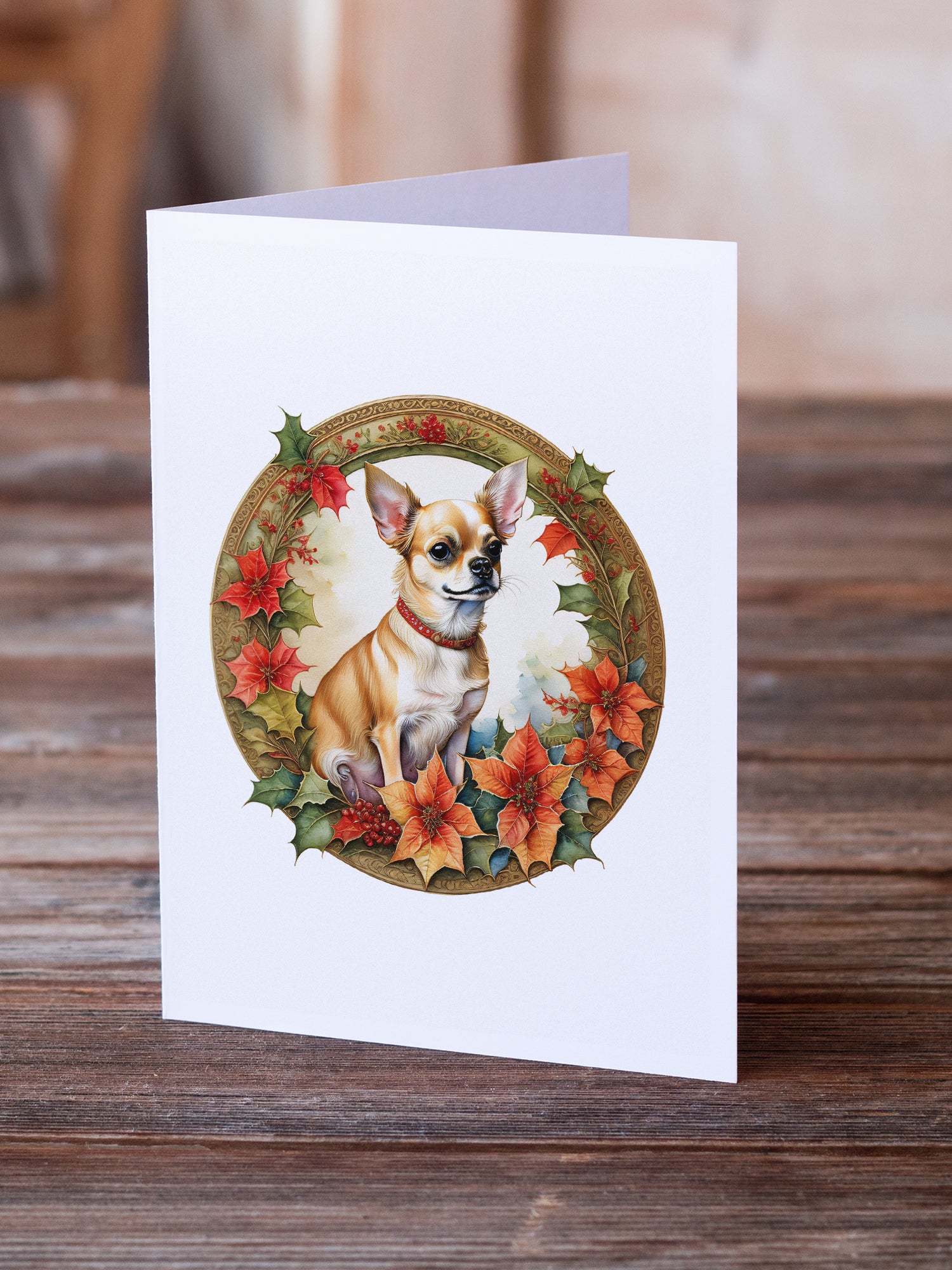 Chihuahua Christmas Flowers Greeting Cards Pack of 8