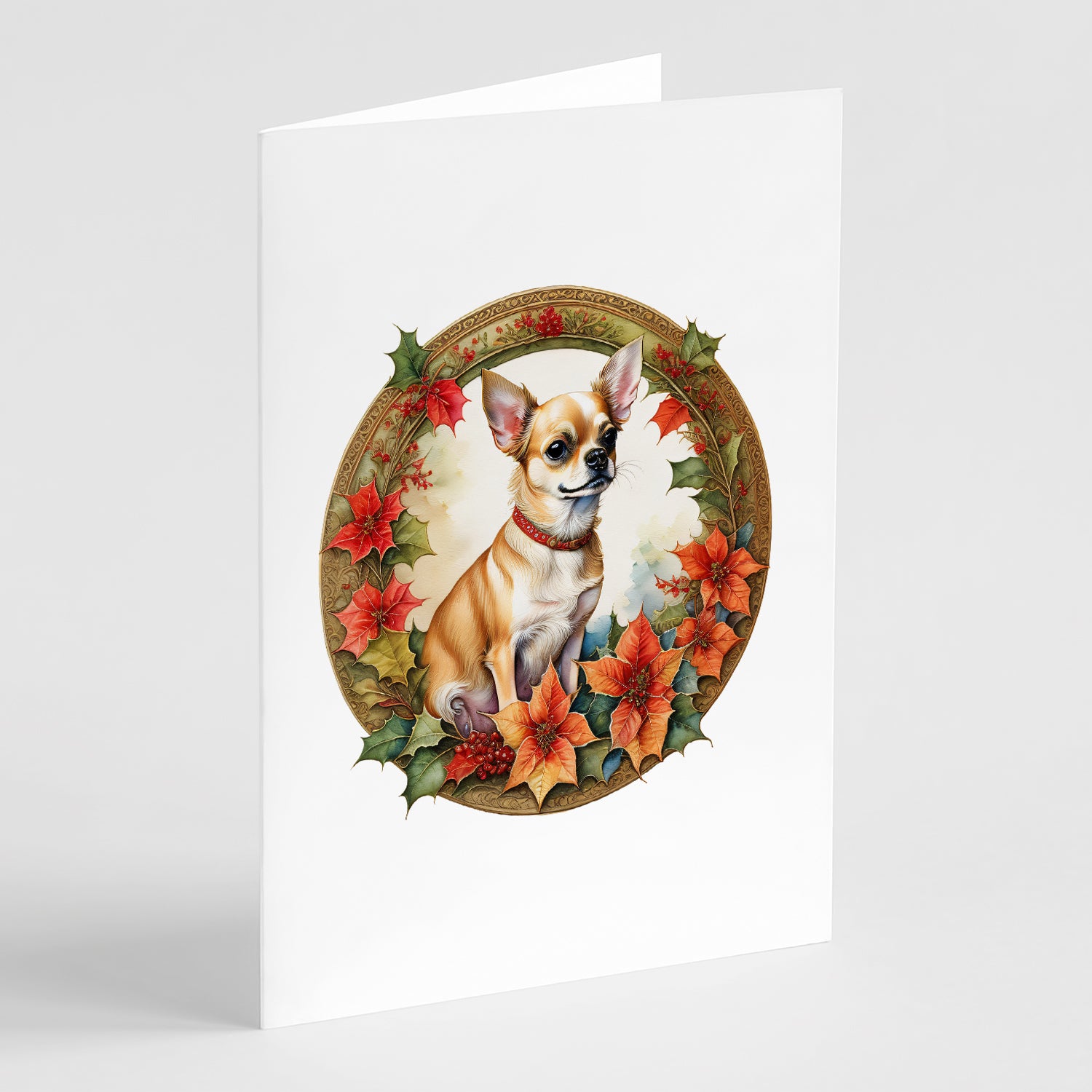 Buy this Chihuahua Christmas Flowers Greeting Cards Pack of 8