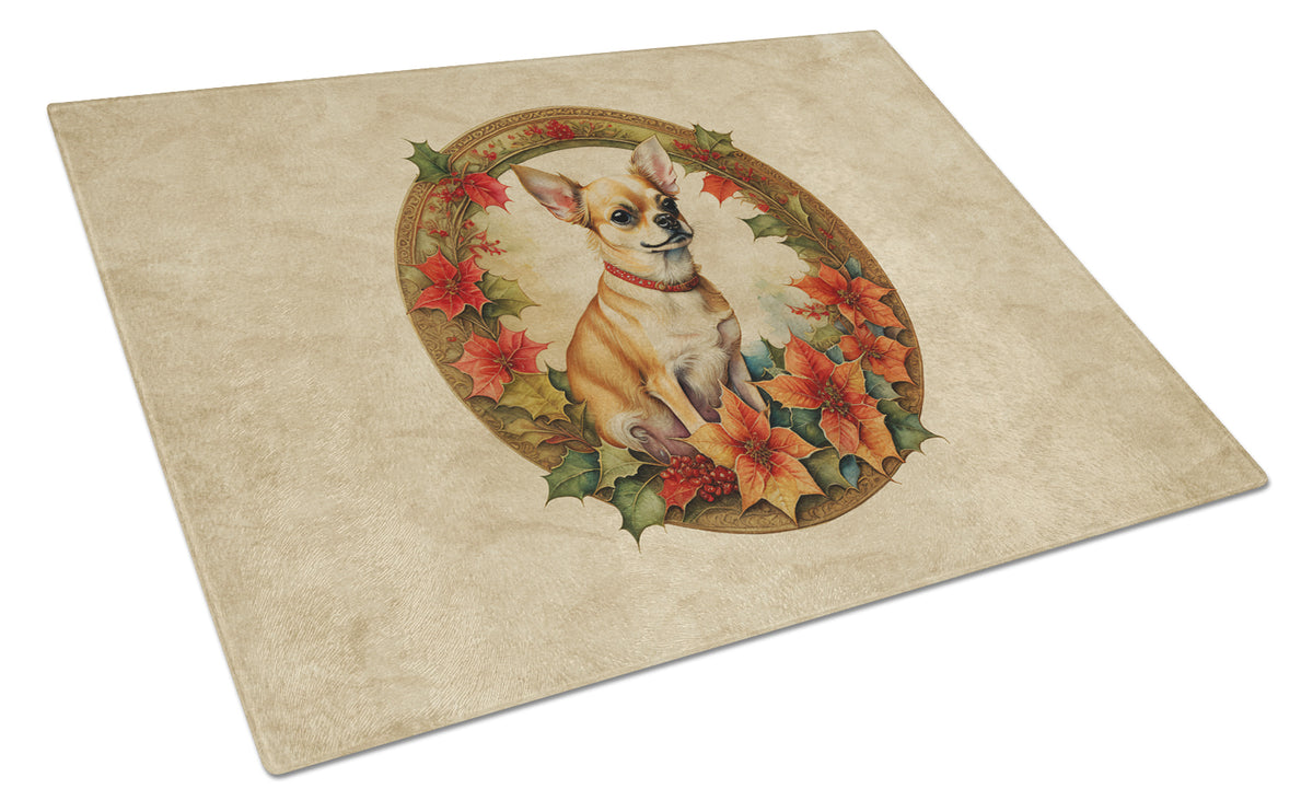 Buy this Chihuahua Christmas Flowers Glass Cutting Board