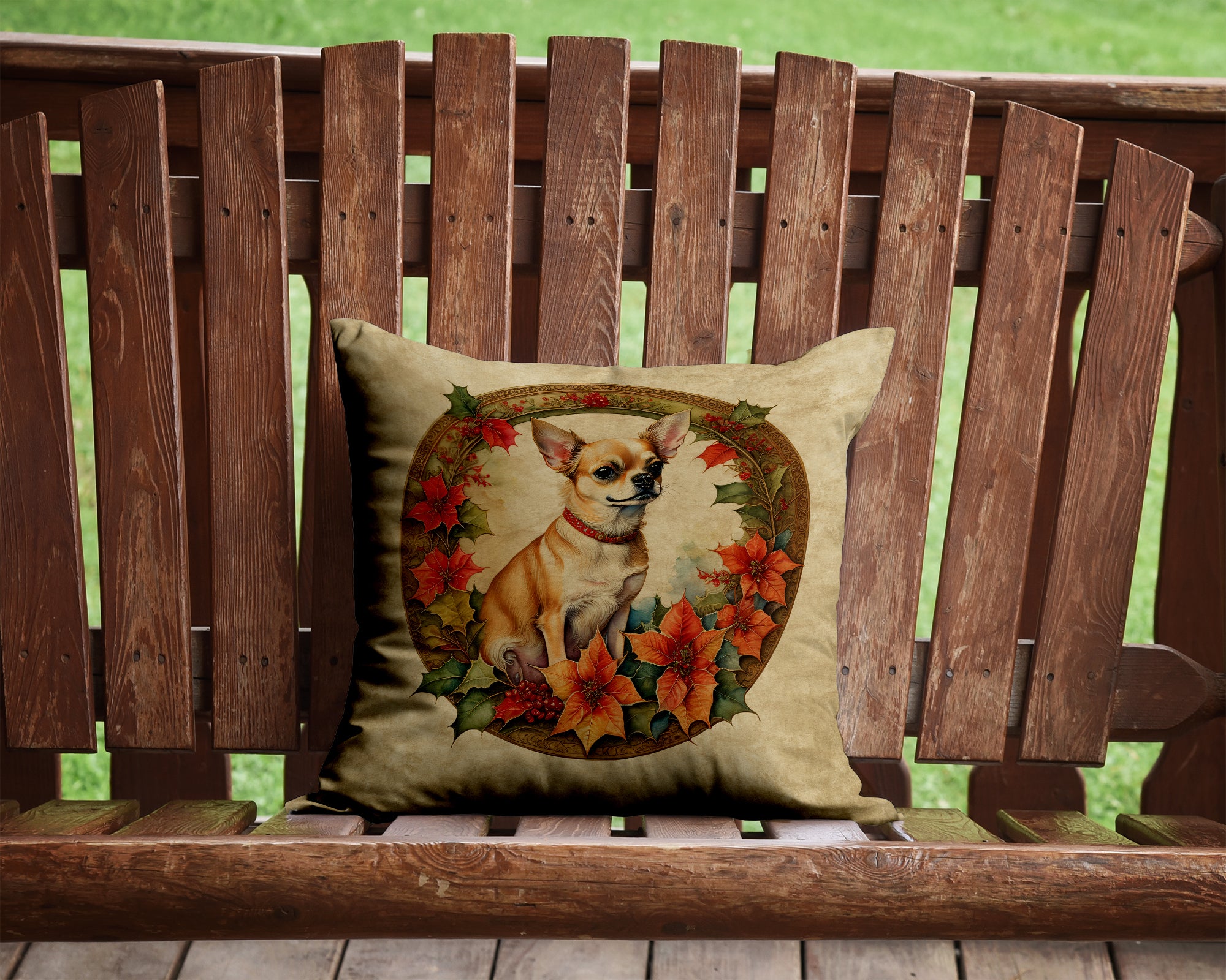 Buy this Chihuahua Christmas Flowers Throw Pillow
