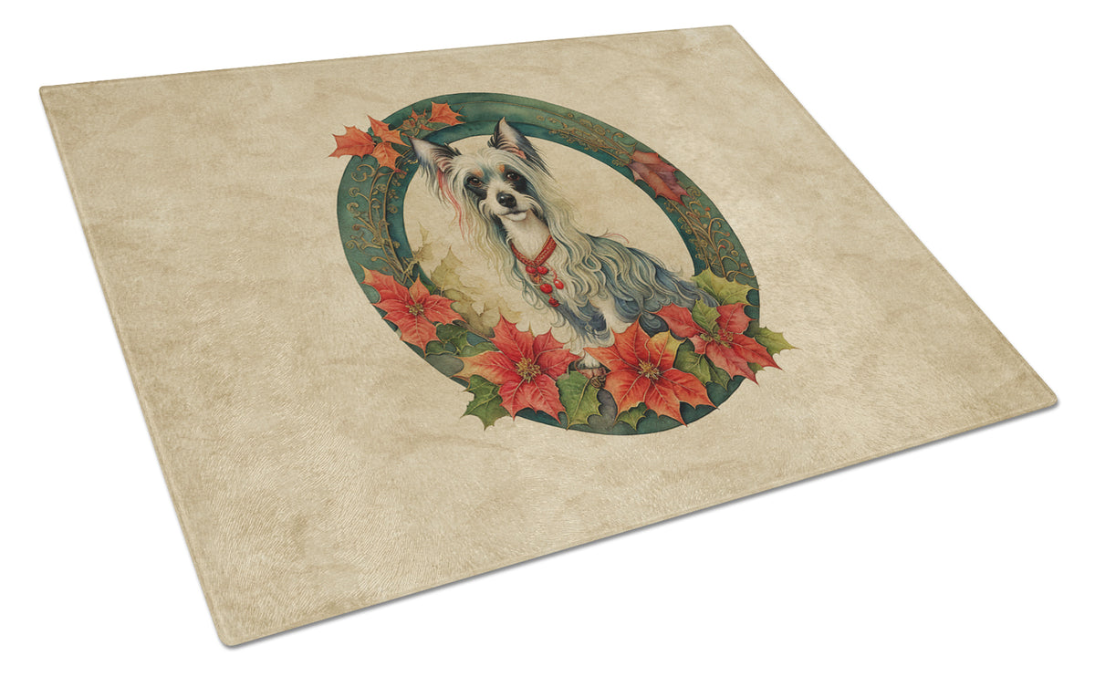 Buy this Chinese Crested Christmas Flowers Glass Cutting Board