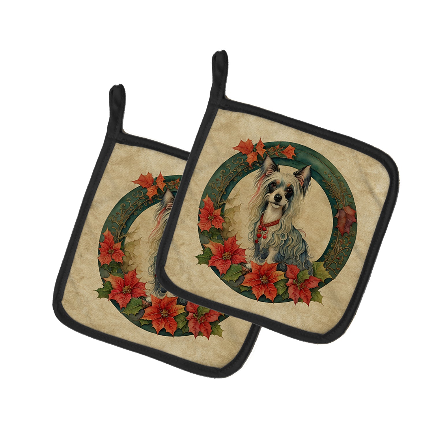 Buy this Chinese Crested Christmas Flowers Pair of Pot Holders
