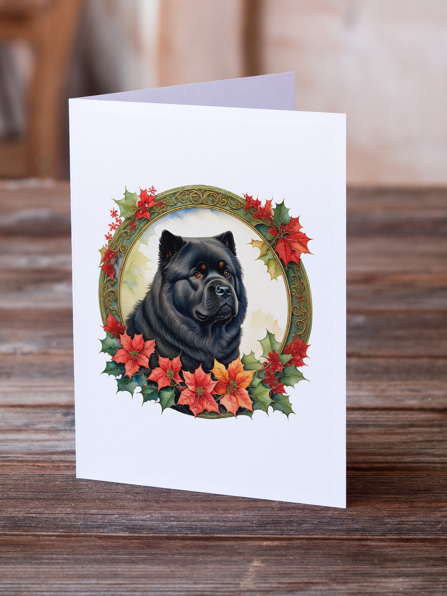Chow Chow Christmas Flowers Greeting Cards Pack of 8