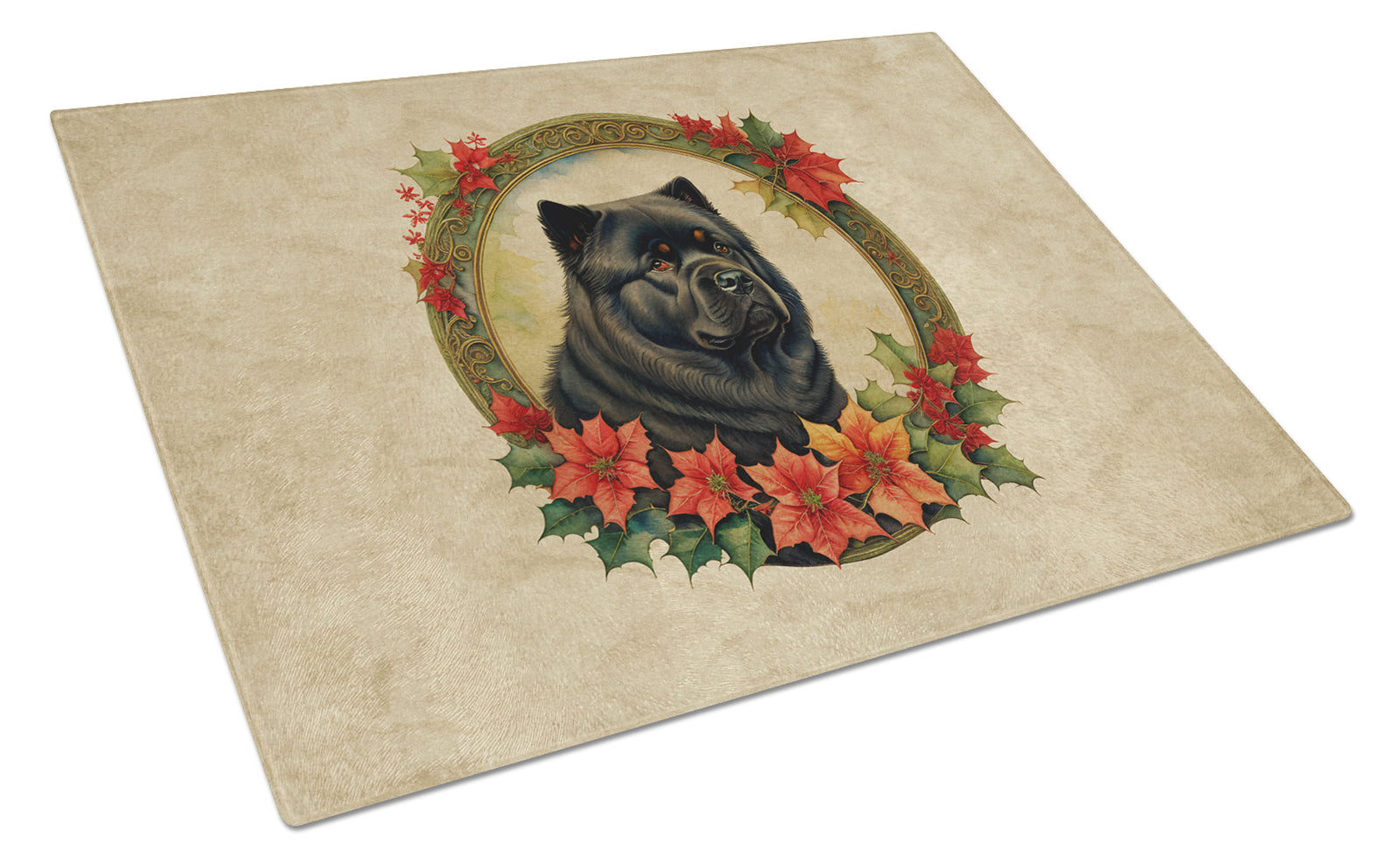 Buy this Chow Chow Christmas Flowers Glass Cutting Board