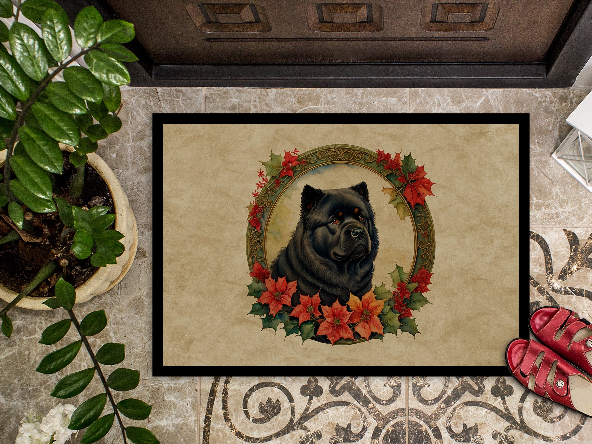 Chow Chow Christmas Flowers Doormat