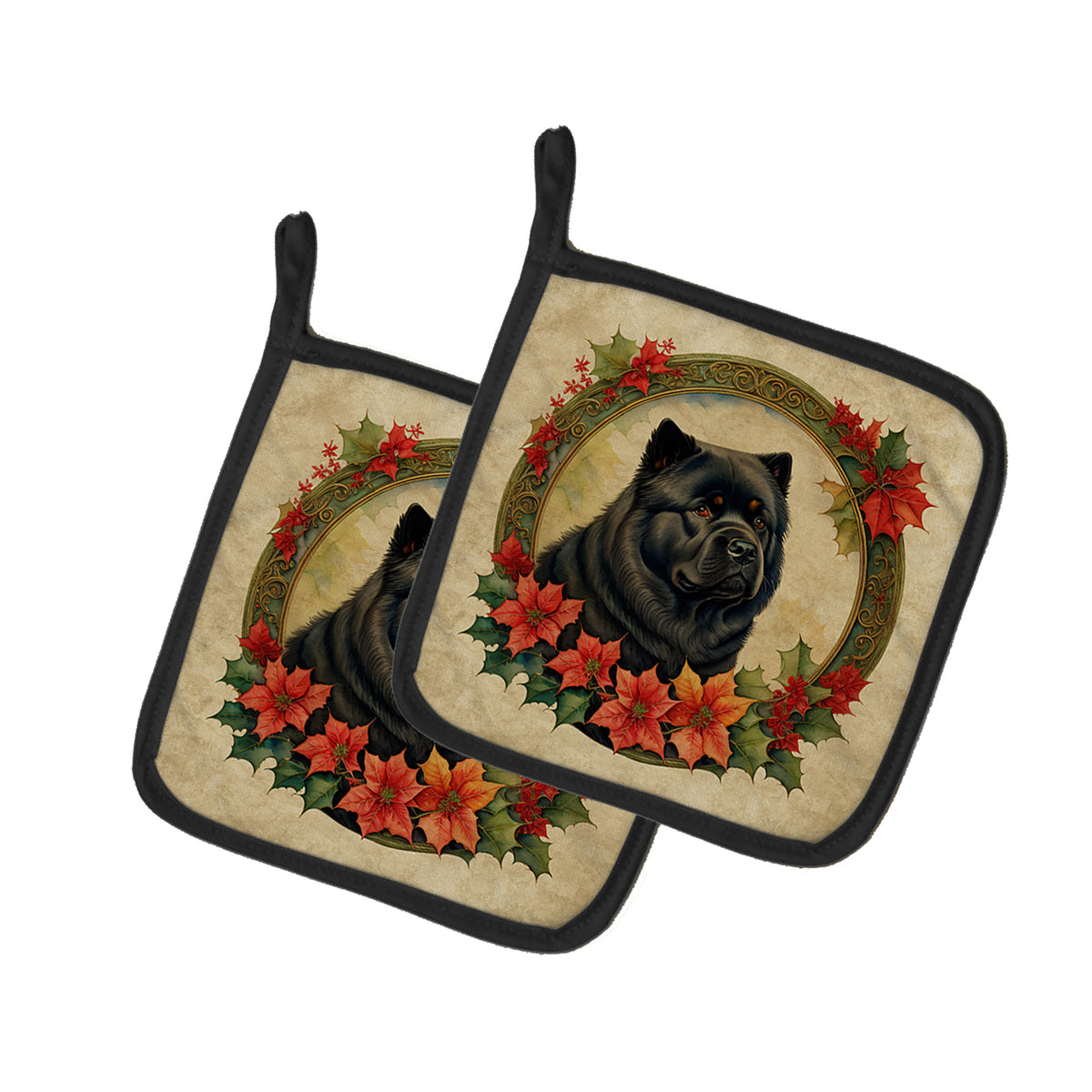 Buy this Chow Chow Christmas Flowers Pair of Pot Holders